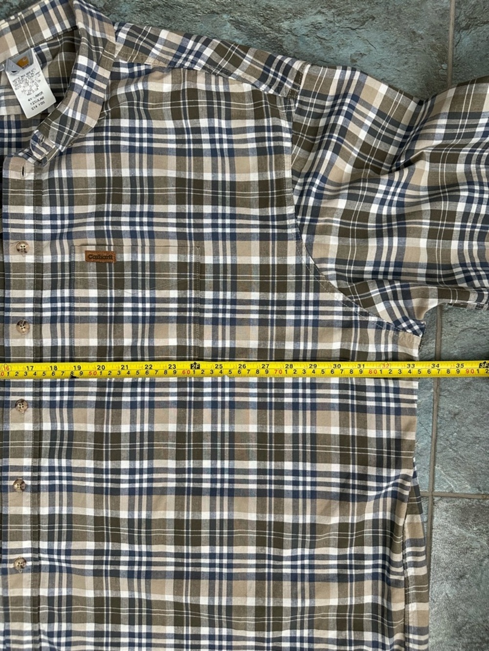 Carhartt Men's Plaid Short Sleeve Button Down Shirt 4XL Blue Workwear USA‎ Made - Picture 6 of 7